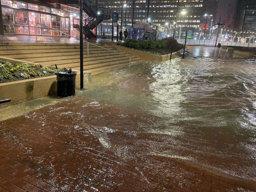 a flooded street at night (MyCoast AI)