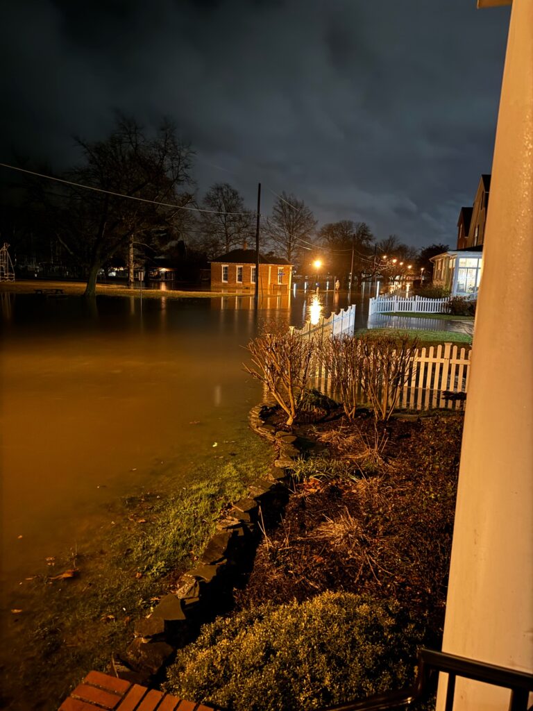 a flooded yard at night (MyCoast AI)