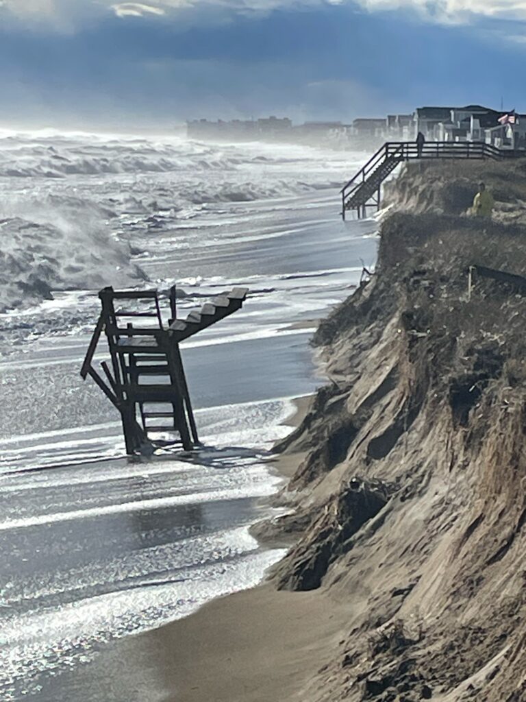 a wooden bench on a beach (MyCoast AI)