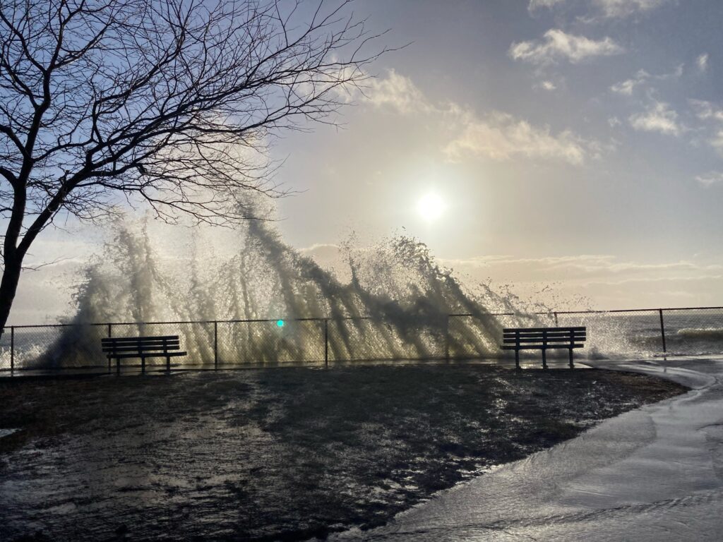 a bench sits unoccupied (MyCoast AI)