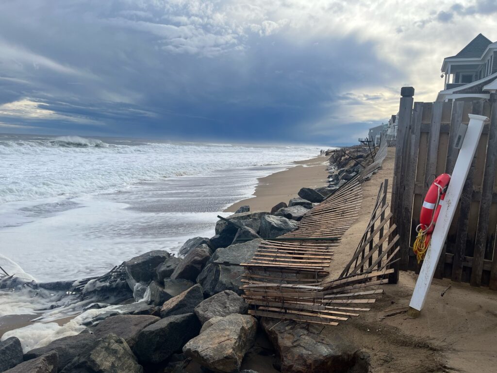 a wooden staircase on a beach (MyCoast AI)