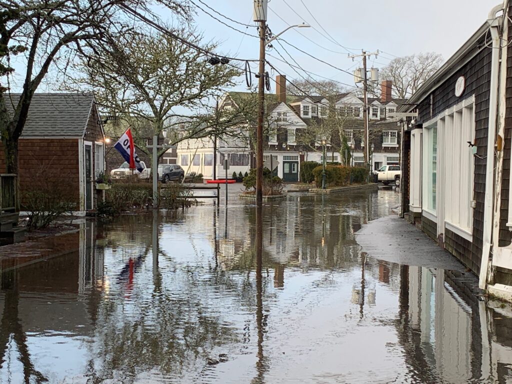 a flooded street with houses and cars (MyCoast AI)