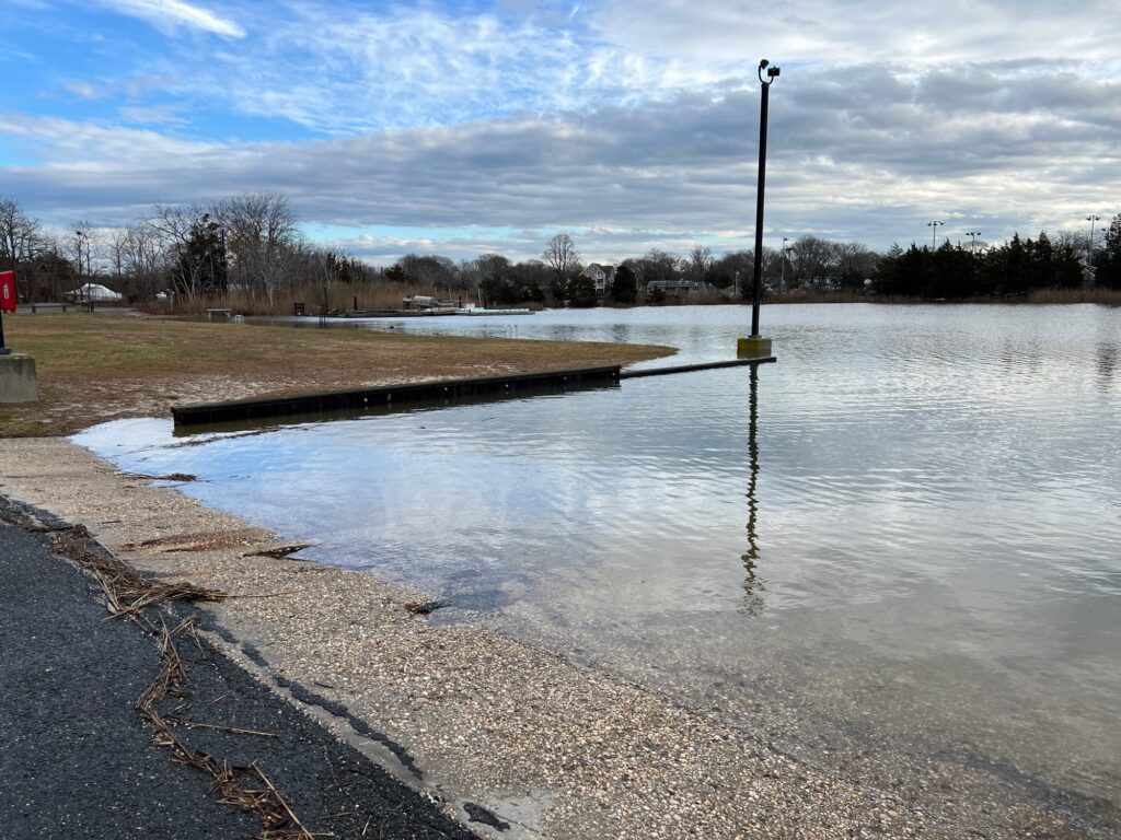a flooded area with a pole and a street light (MyCoast AI)