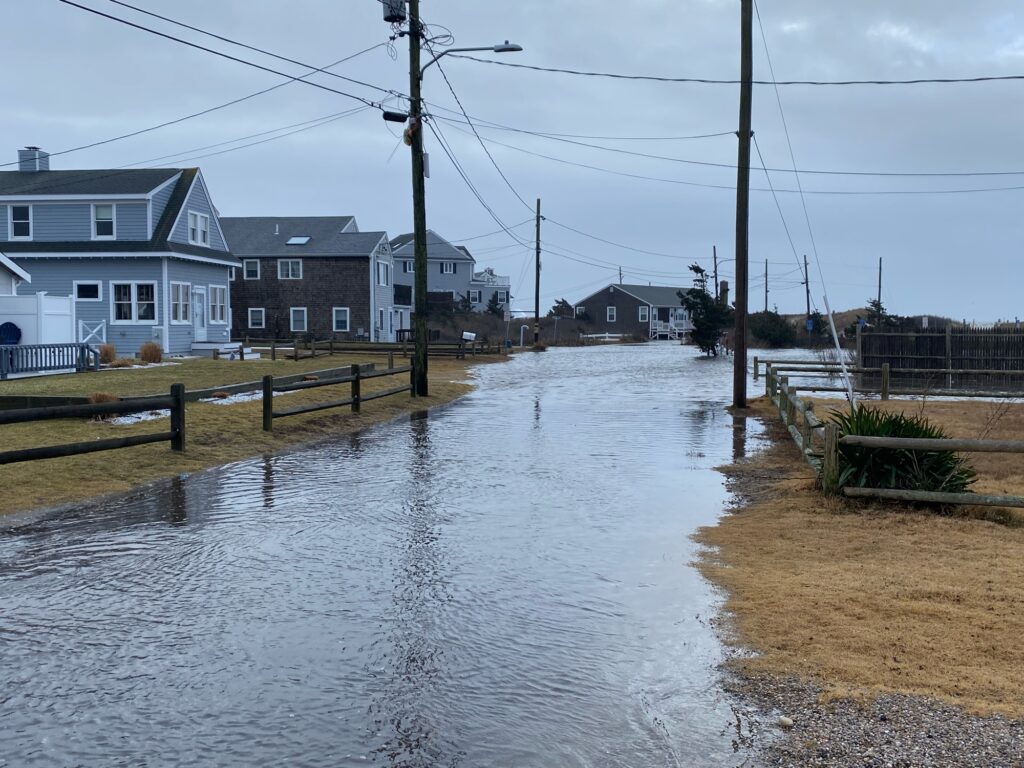 a flooded street with houses (MyCoast AI)