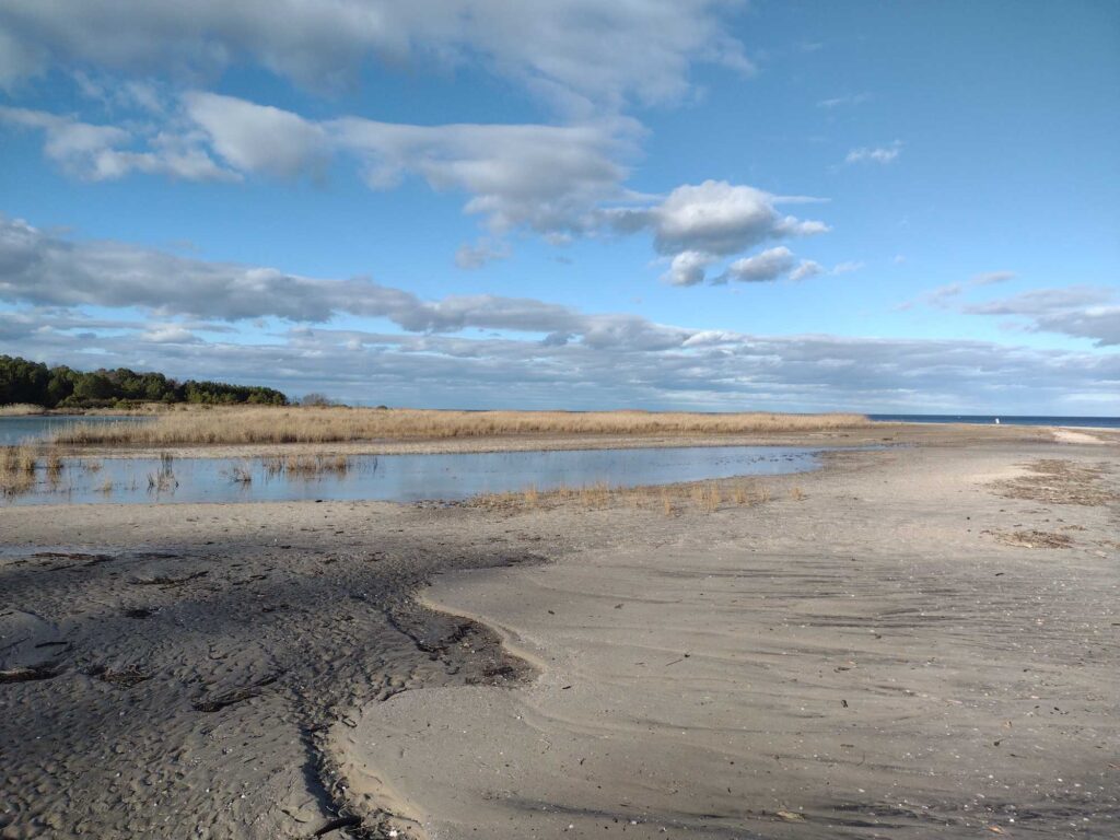 a sandy beach with a body of water in the middle (MyCoast AI)