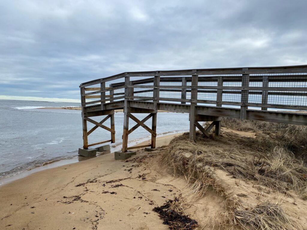 a wooden pier on a beach (MyCoast AI)