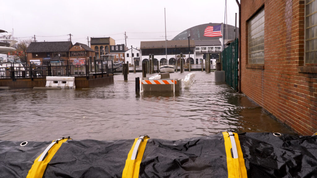 a flooded area with a boat in it (MyCoast AI)