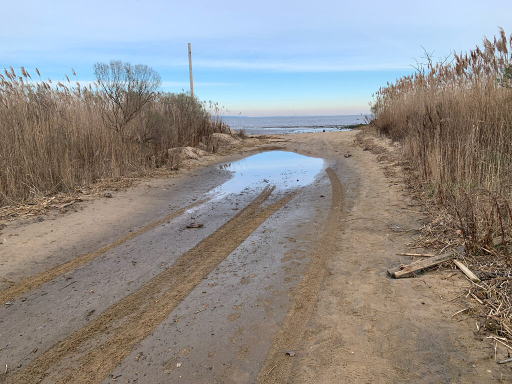 a dirt road with water on the side (MyCoast AI)