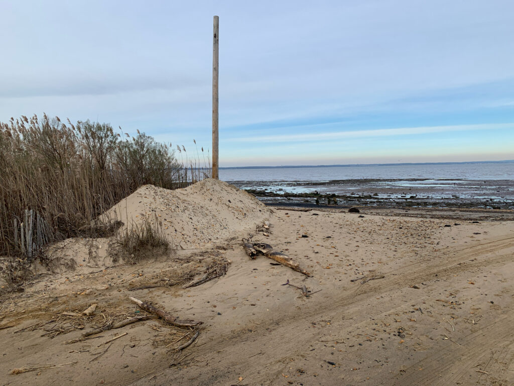 a sandy beach with a pole (MyCoast AI)