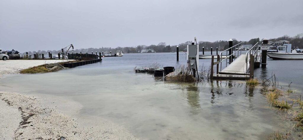 a flooded area with a dock (MyCoast AI)
