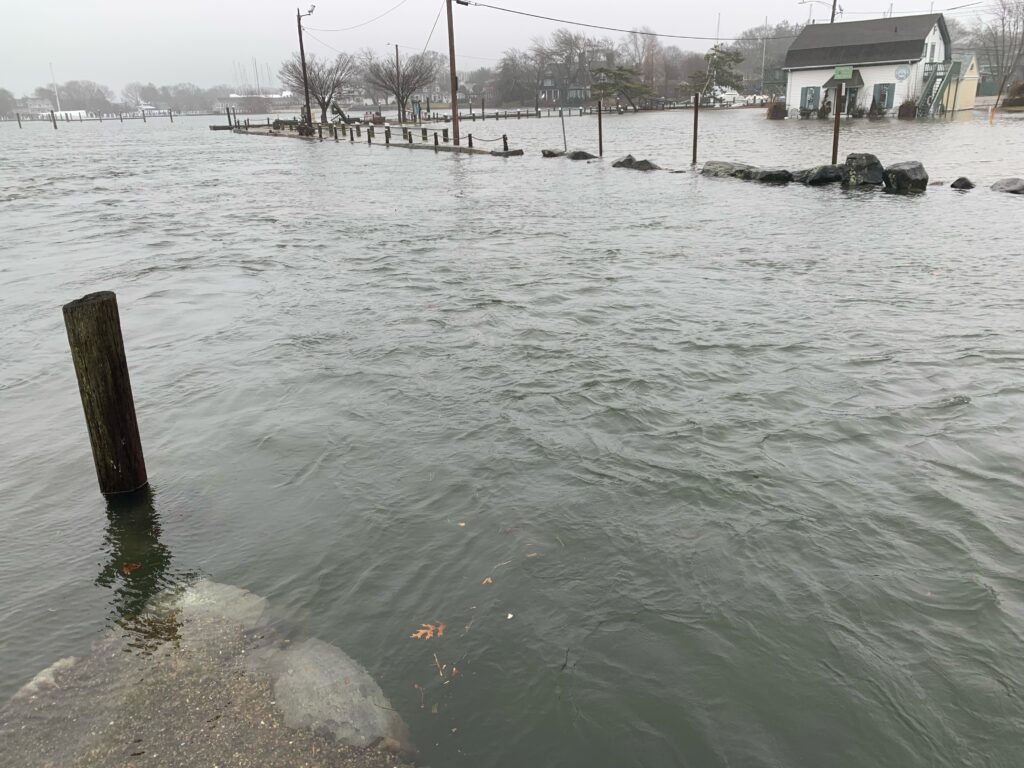 a body of water with a dock and a house in the background (MyCoast AI)