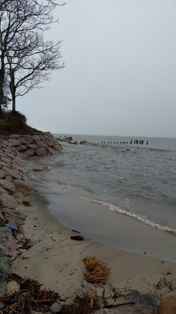 a beach with rocks and a pier (MyCoast AI)