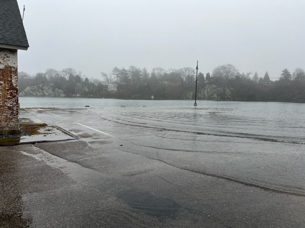 a frozen lake with a dock (MyCoast AI)