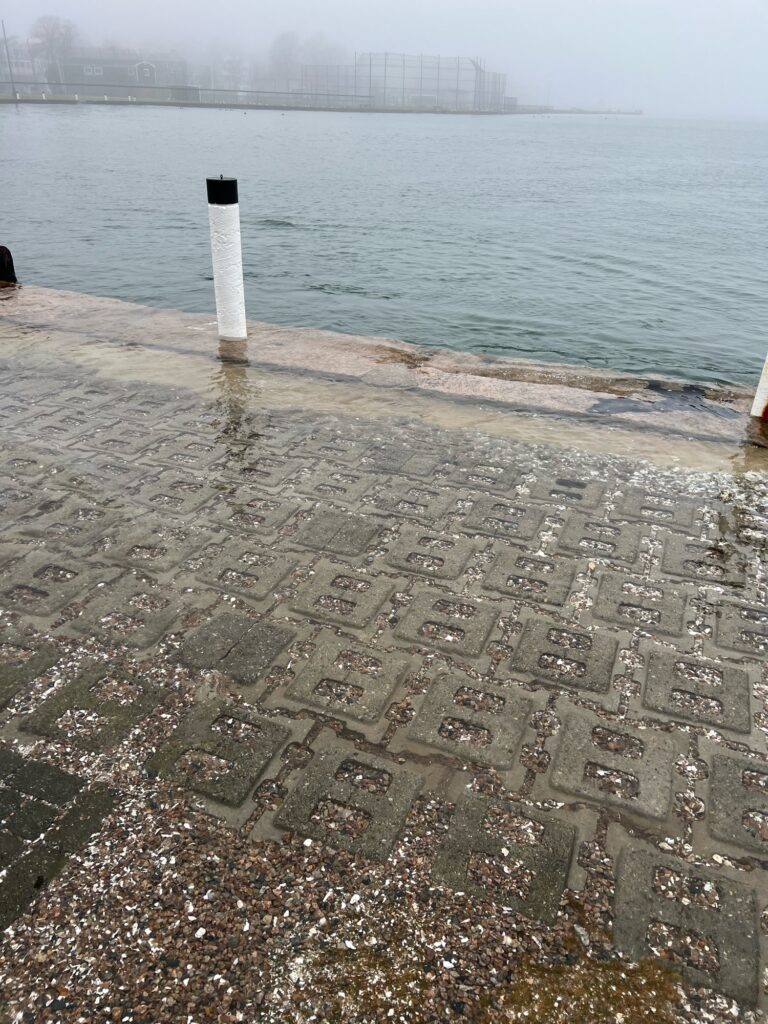 a stone walkway next to a body of water (MyCoast AI)