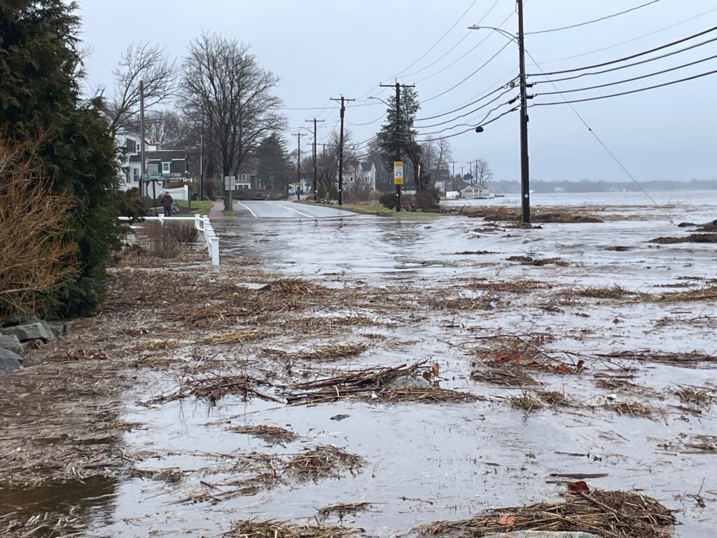 a flooded street with power lines (MyCoast AI)