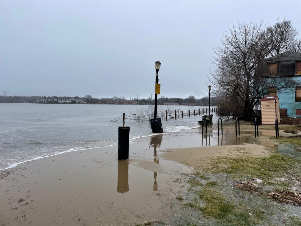 a flooded street with a lamp post (MyCoast AI)