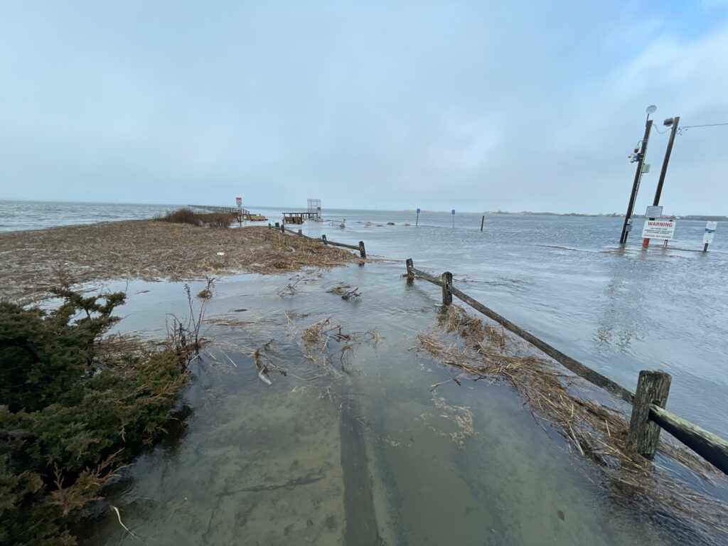 a beach with a fence and a body of water (MyCoast AI)