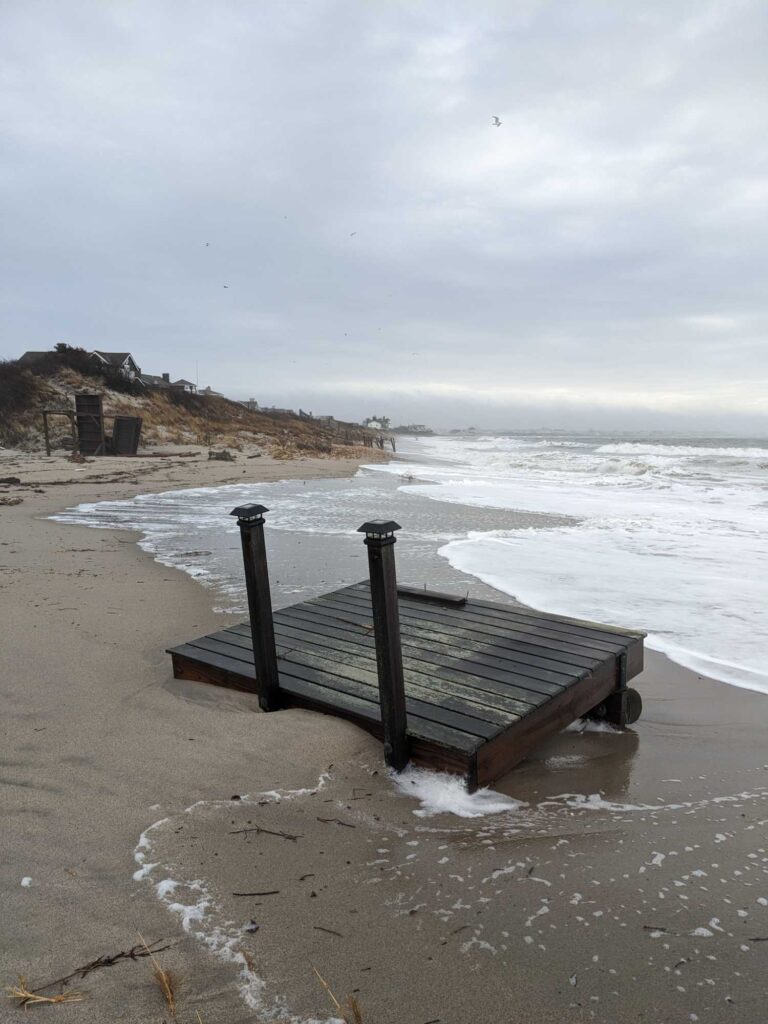 a wooden bench on a beach (MyCoast AI)