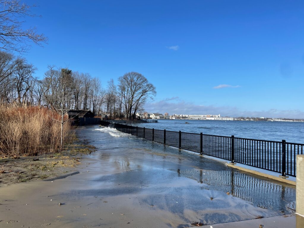 a body of water with a fence and trees around it (MyCoast AI)