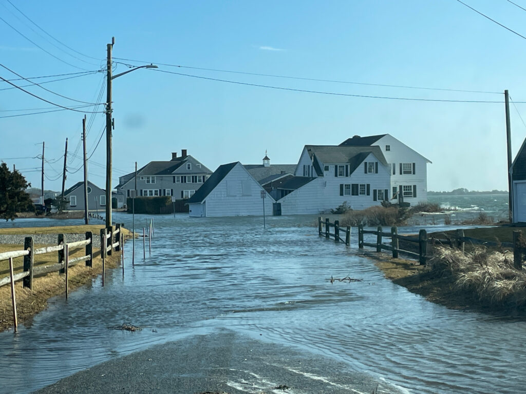a flooded street with houses (MyCoast AI)