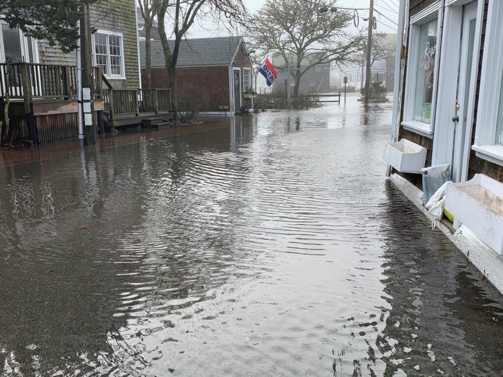 a flooded street with houses (MyCoast AI)