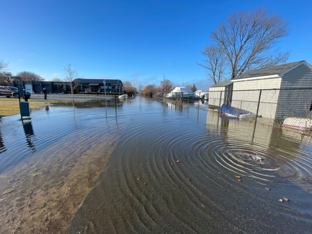 a flooded area with buildings and trees (MyCoast AI)
