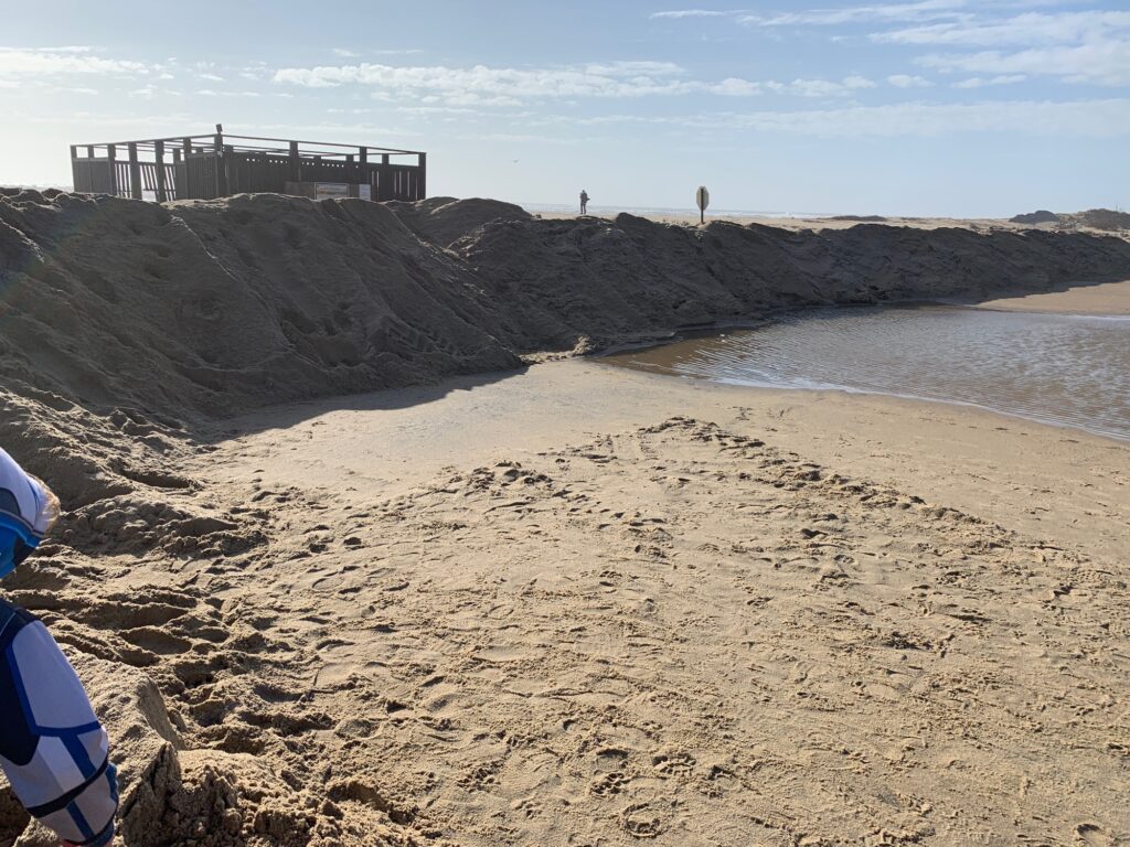 a sandy beach with a building on it (MyCoast AI)