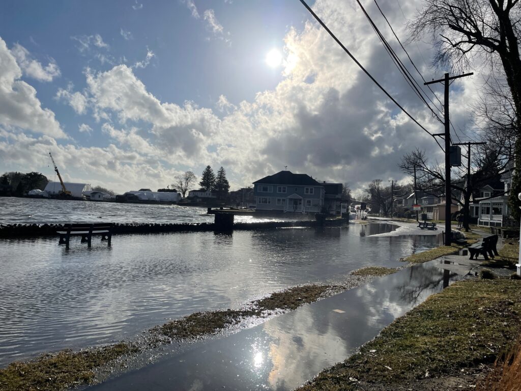 a body of water with a dock and houses along it (MyCoast AI)