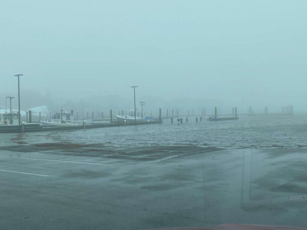 a frozen lake with buildings in the background (MyCoast AI)