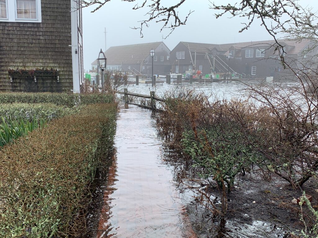 a flooded street with buildings on either side of it (MyCoast AI)