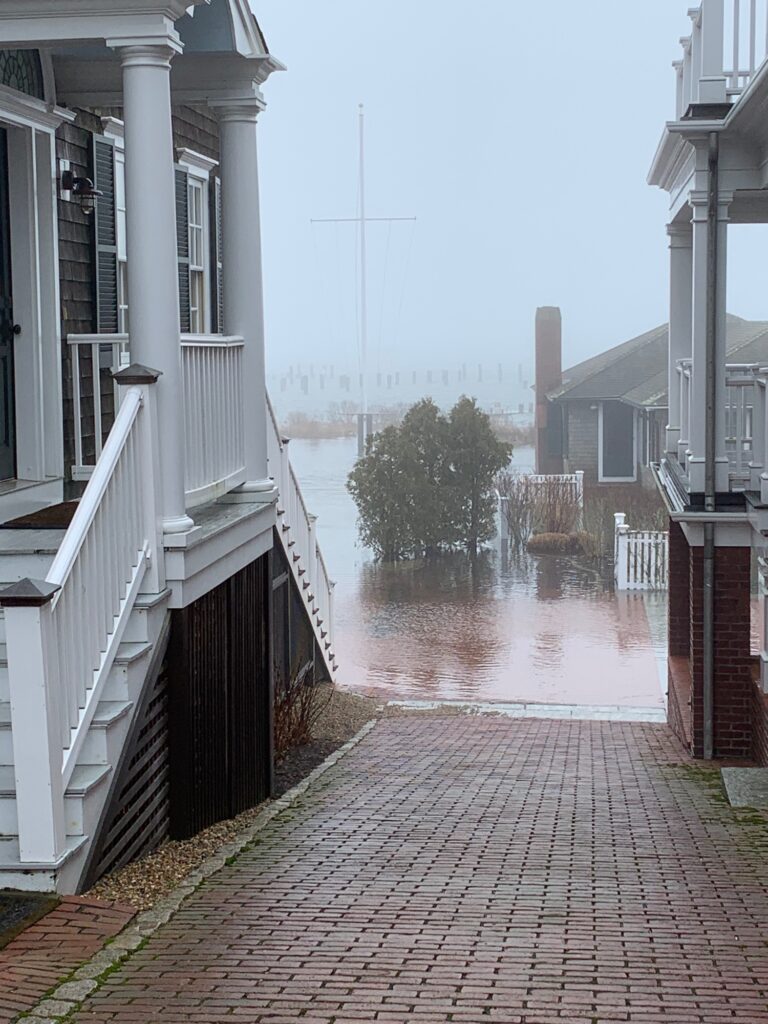 a flooded street with buildings (MyCoast AI)
