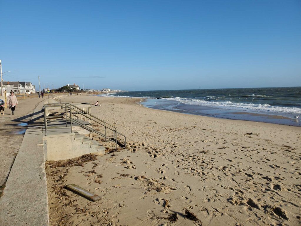 a sandy beach with a staircase (MyCoast AI)
