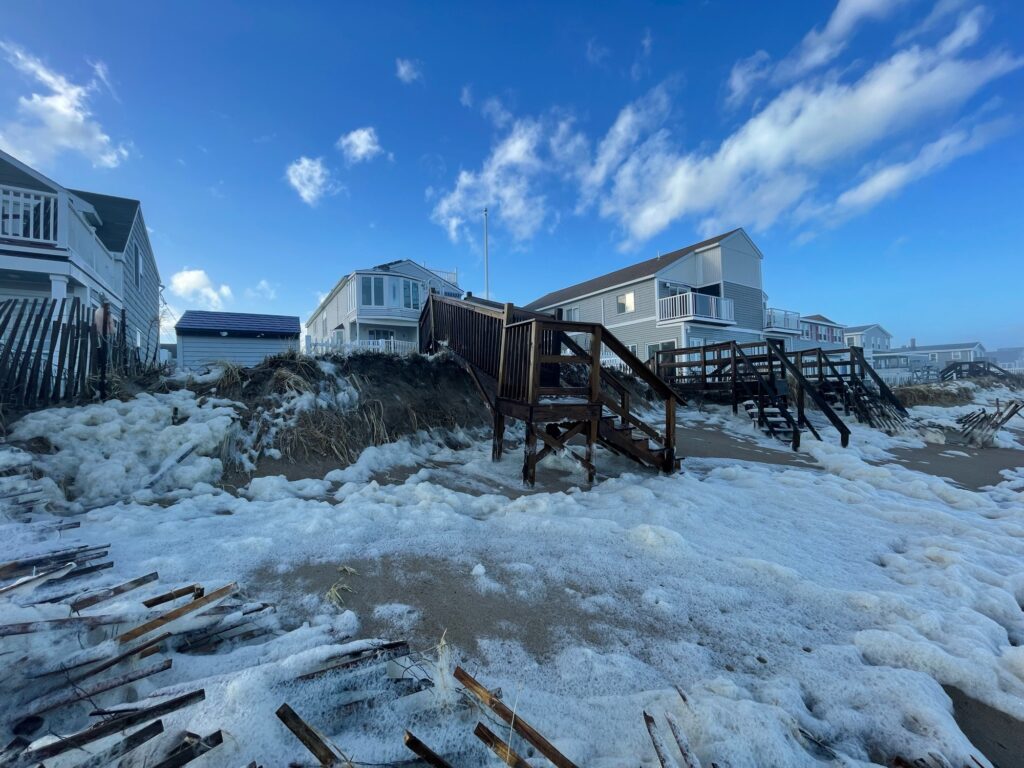 a building with a staircase and snow (MyCoast AI)