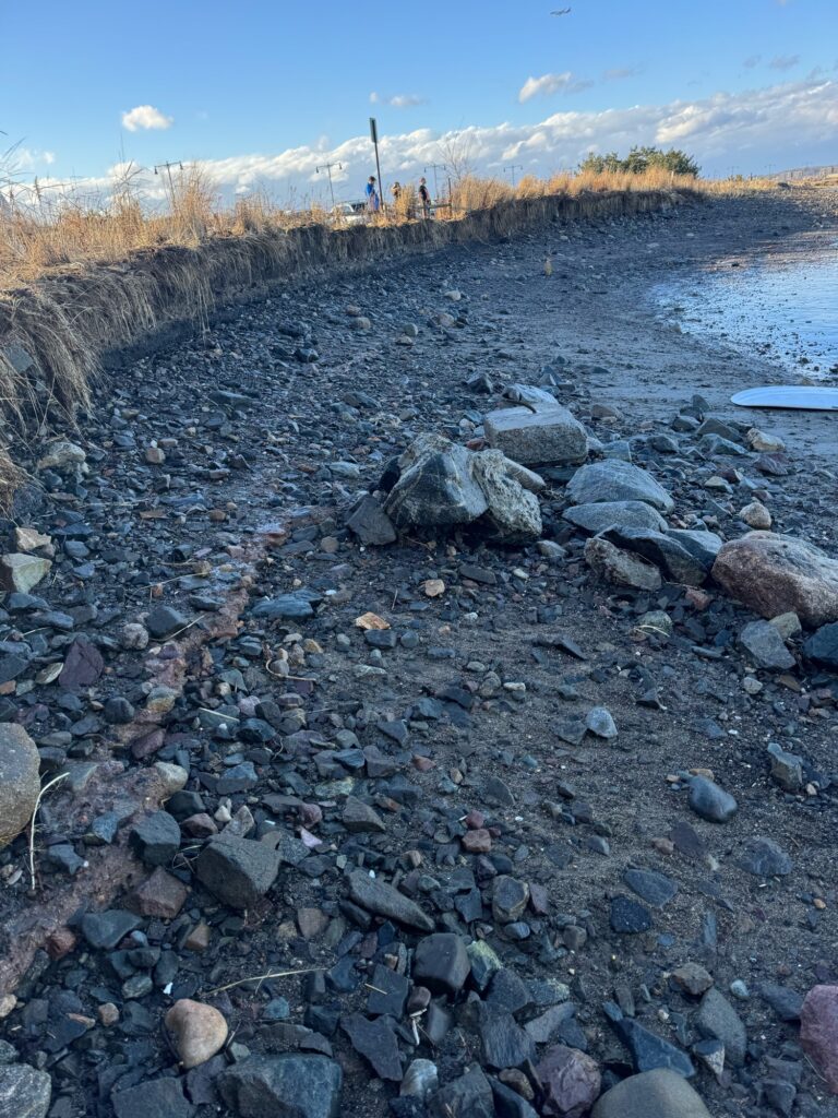 a rocky beach with water and trees (MyCoast AI)
