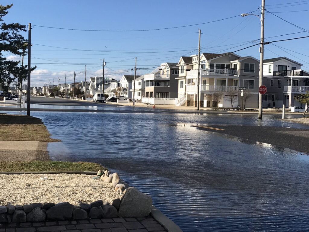 a flooded street with houses (MyCoast AI)