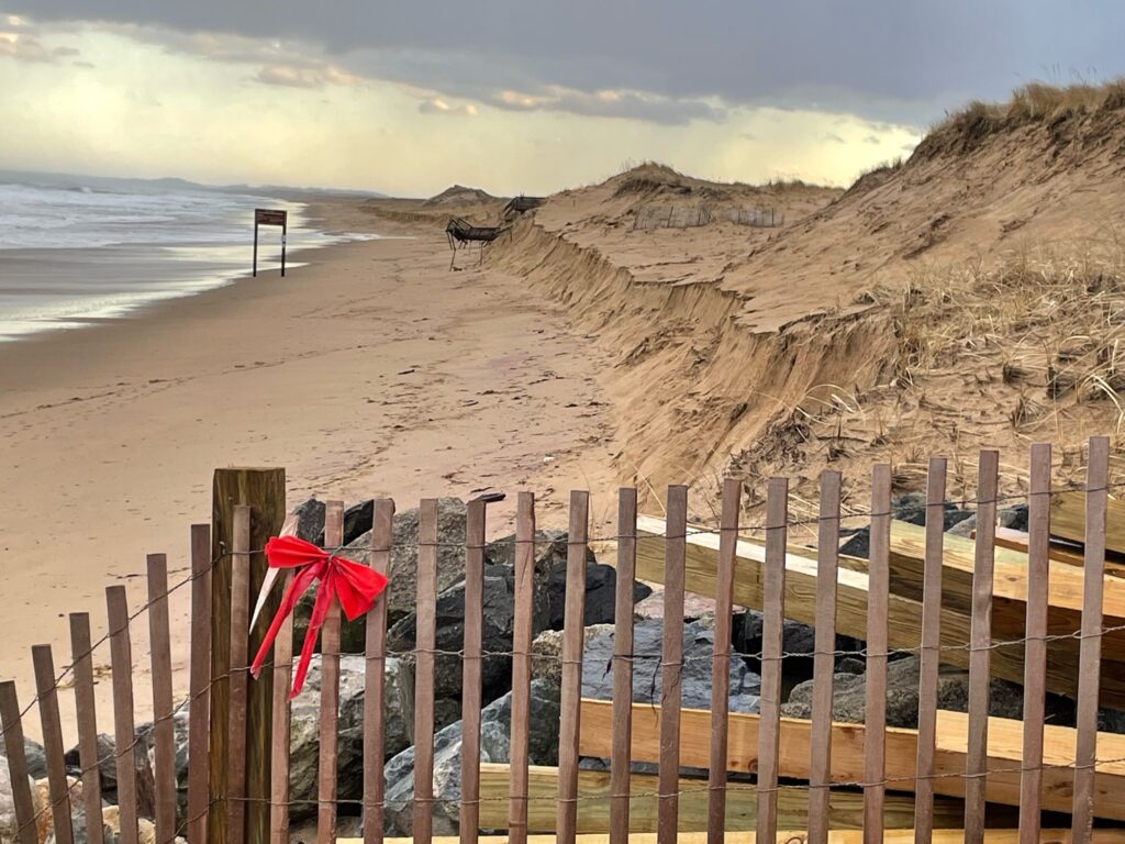 a wooden fence on a beach (MyCoast AI)