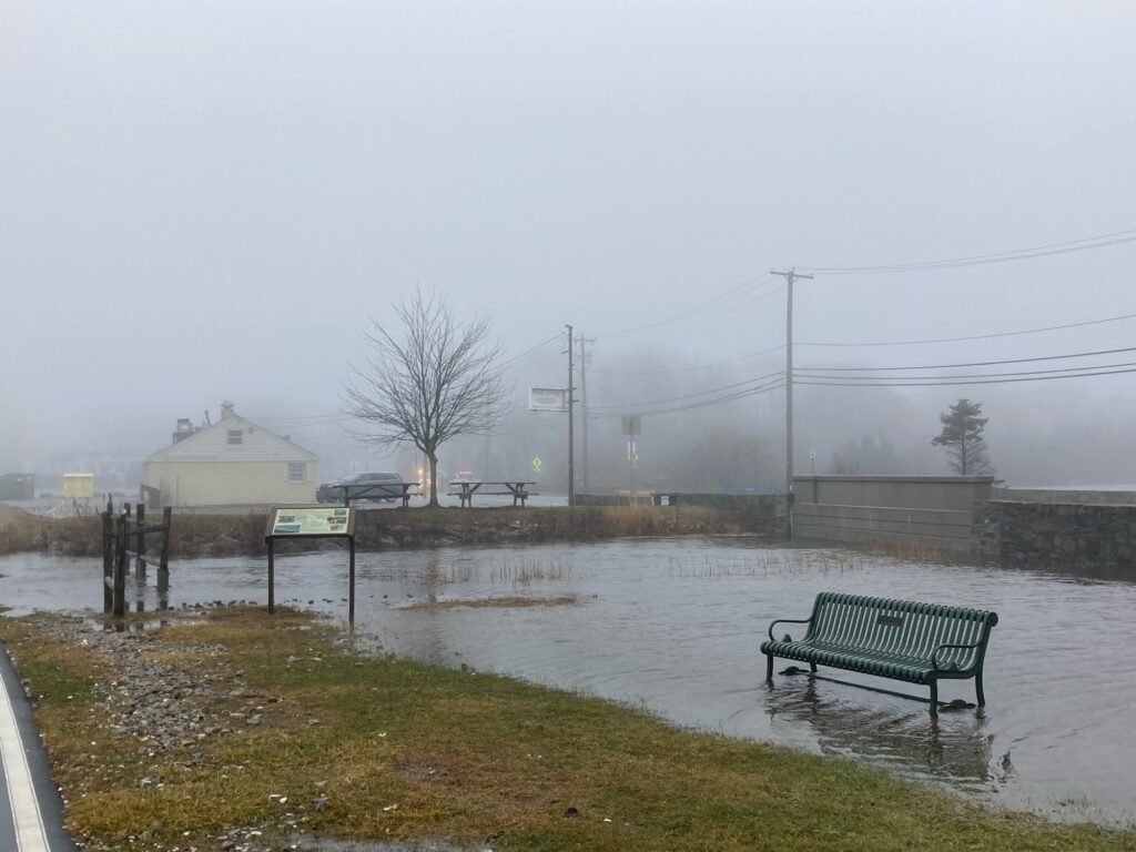 a bench in a flooded area (MyCoast AI)