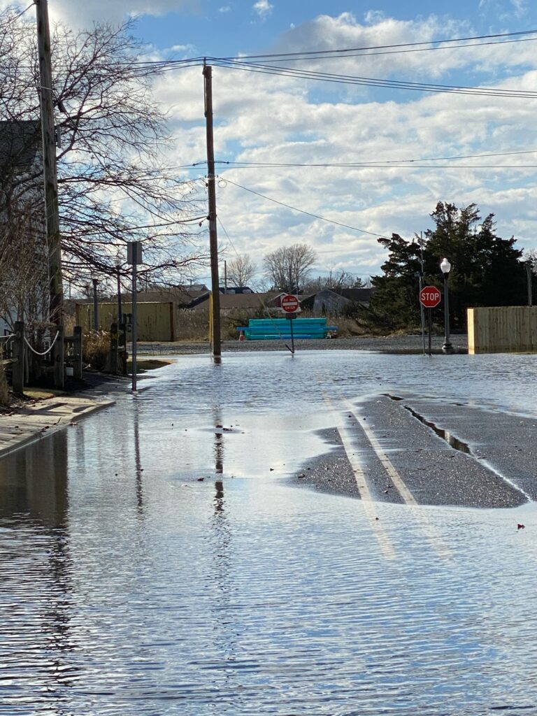 a flooded street with a stop sign (MyCoast AI)