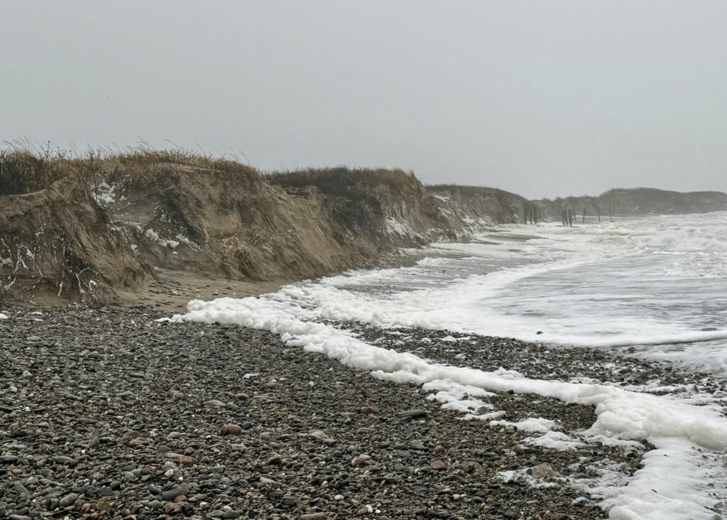 a rocky beach with snow (MyCoast AI)