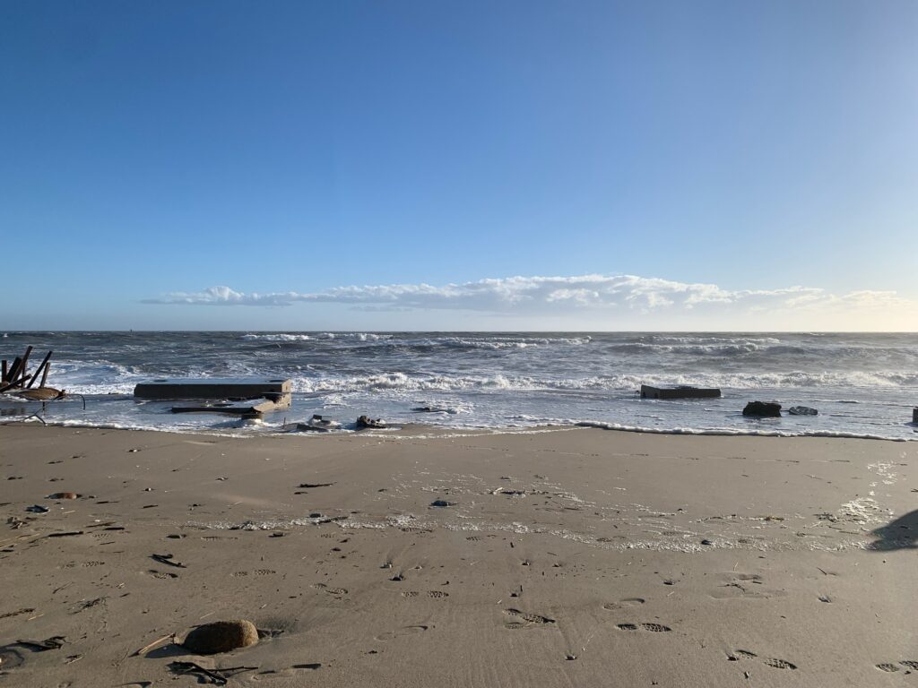 a sandy beach with waves crashing (MyCoast AI)
