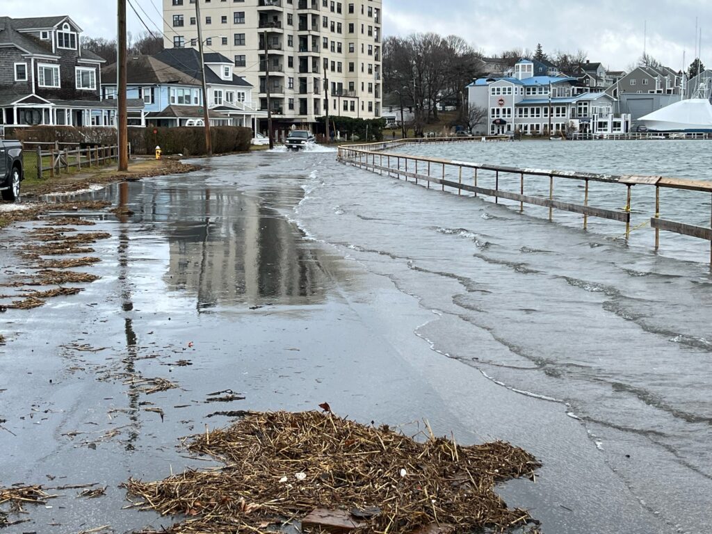 a flooded street with houses (MyCoast AI)