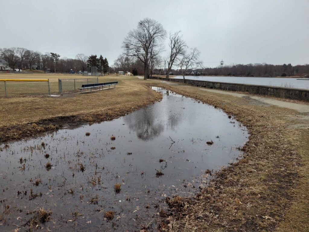 a puddle of water on a road (MyCoast AI)