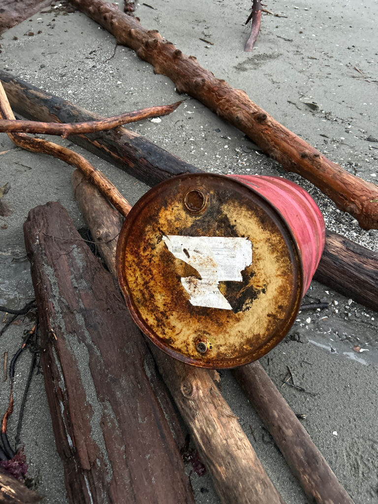 a rusted metal object on a wooden surface (MyCoast AI)
