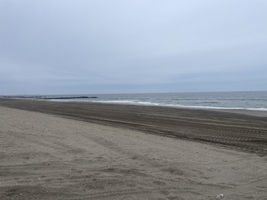 a sandy beach with waves crashing (MyCoast AI)