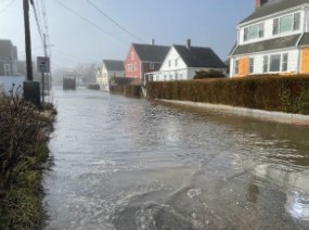 a flooded street with houses (MyCoast AI)