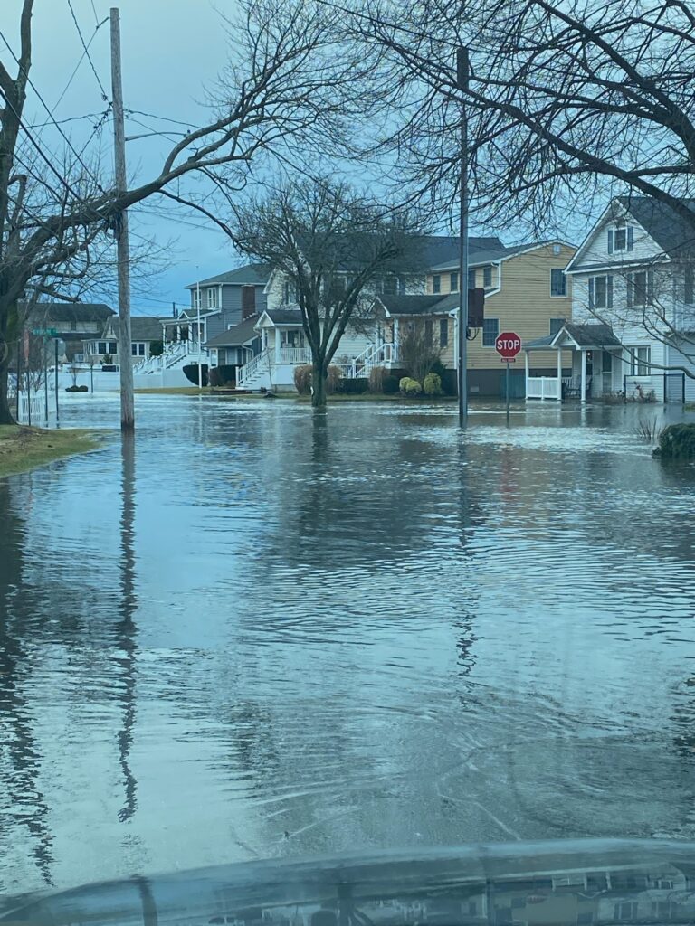 a flooded street with houses (MyCoast AI)