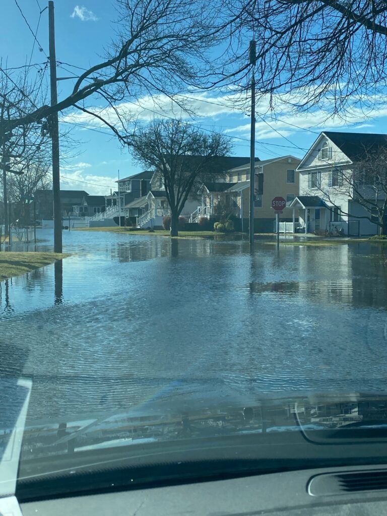 a flooded street with houses (MyCoast AI)