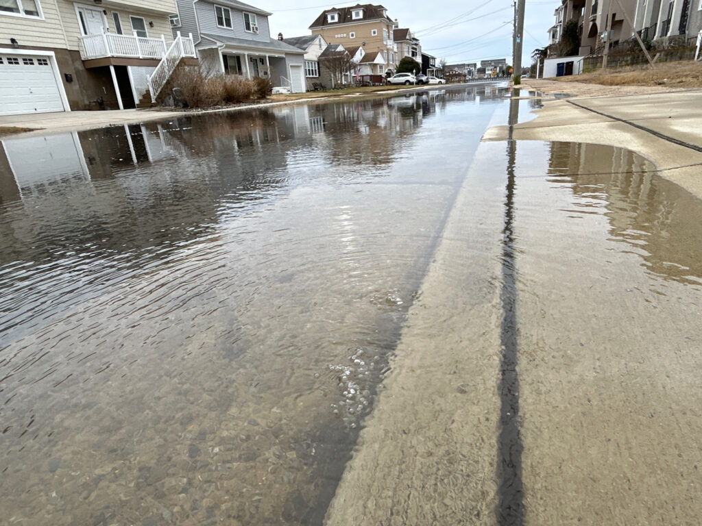 a flooded street with houses (MyCoast AI)