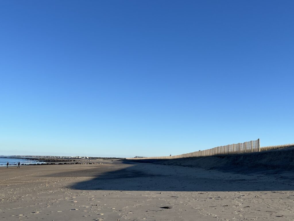 a sandy beach with a fence (MyCoast AI)