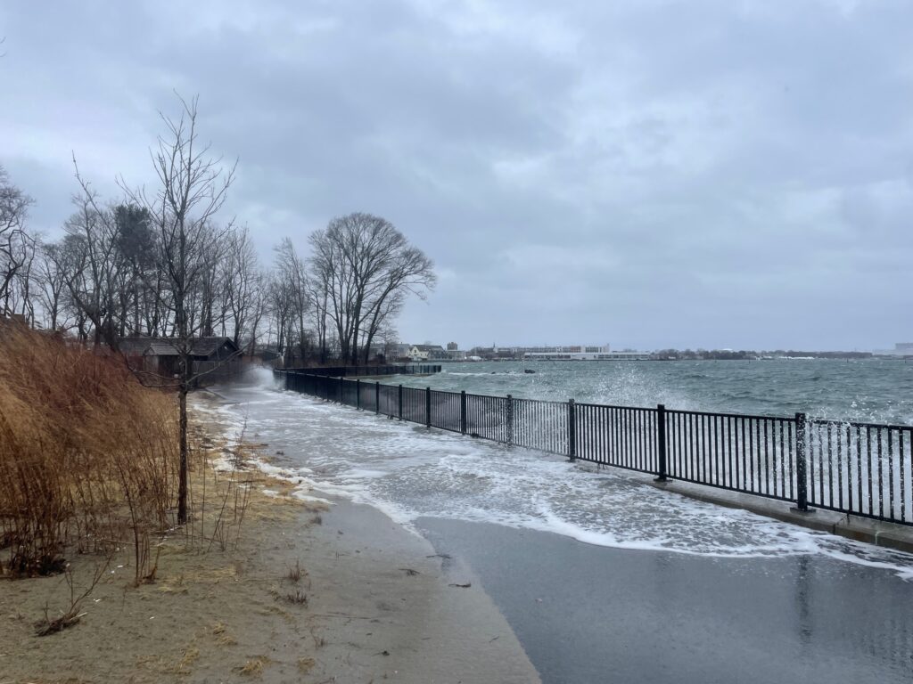 a snowy path next to a body of water (MyCoast AI)